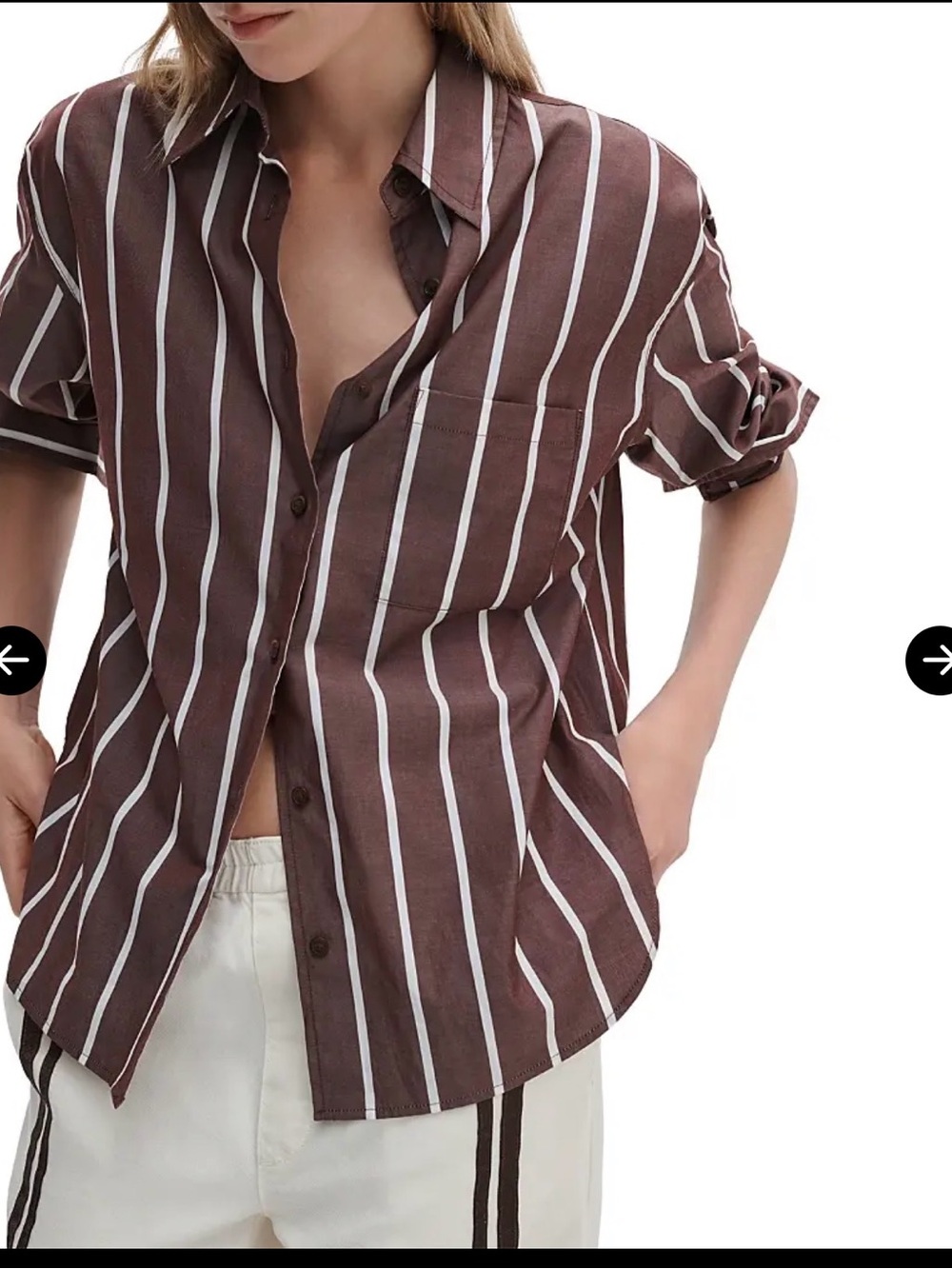 RAG & BONE Connie Striped Cotton Shirt - Rust White Stripe XS